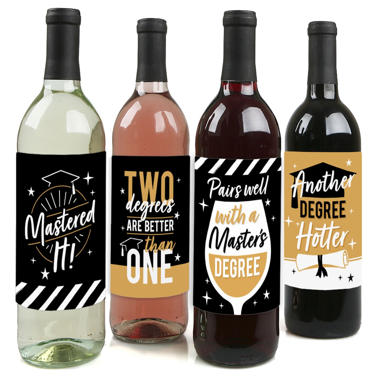 Big Dot of Happiness Mastered It - Master's Degree Graduation Party Decorations for Women and Men - Wine Bottle Label Stickers - Set of 4